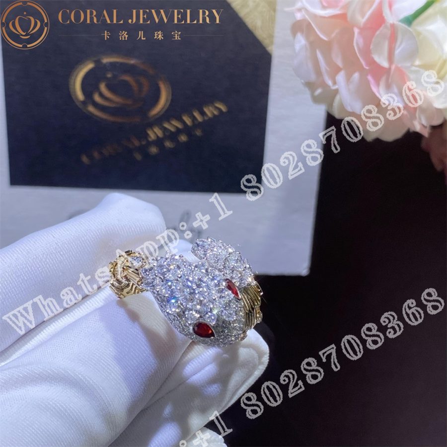 Bulgari Serpenti Snake Ring Diamond Ruby In 18kw Gold Coral (5)