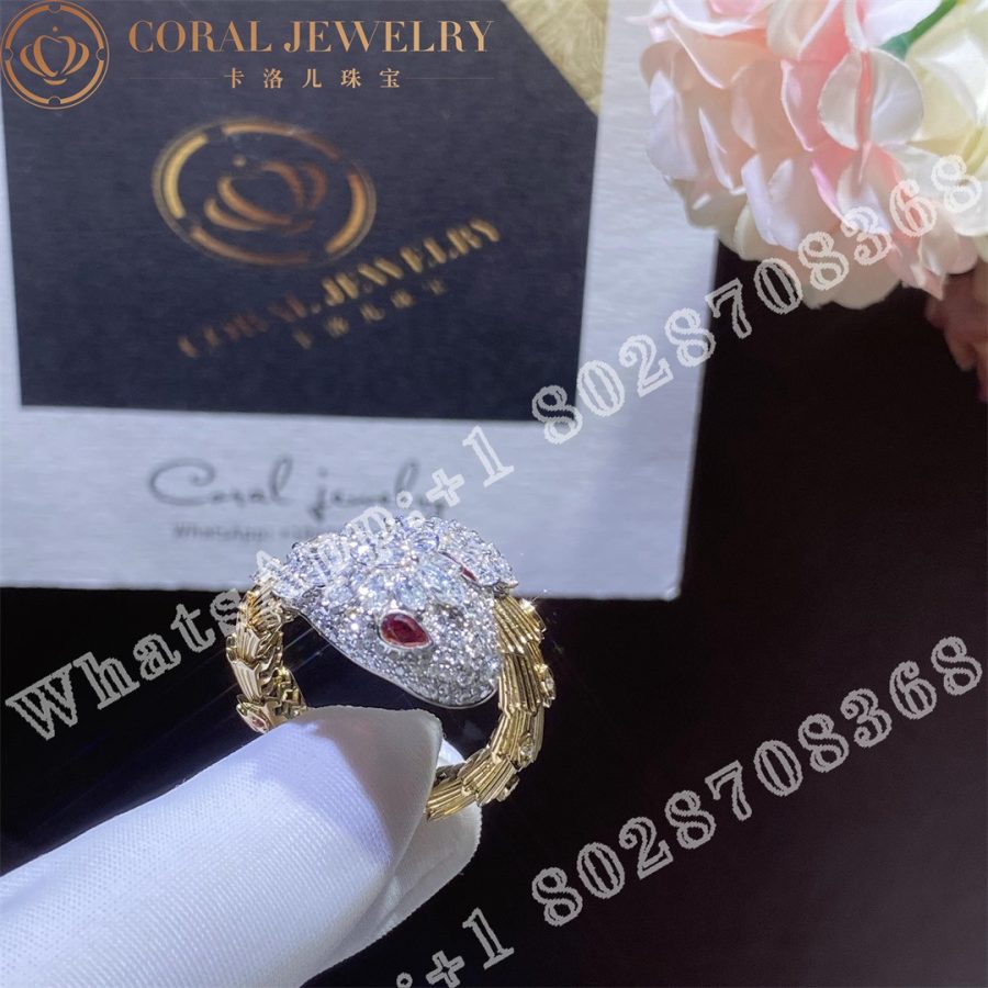 Bulgari Serpenti Snake Ring Diamond Ruby In 18kw Gold Coral (6)