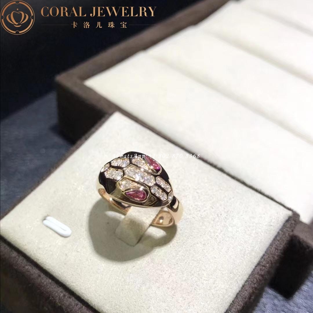 Bulgari Serpenti 18 kt rose gold ring set with Red Tourmaline eyes and pavé diamonds Ref.: AN857719