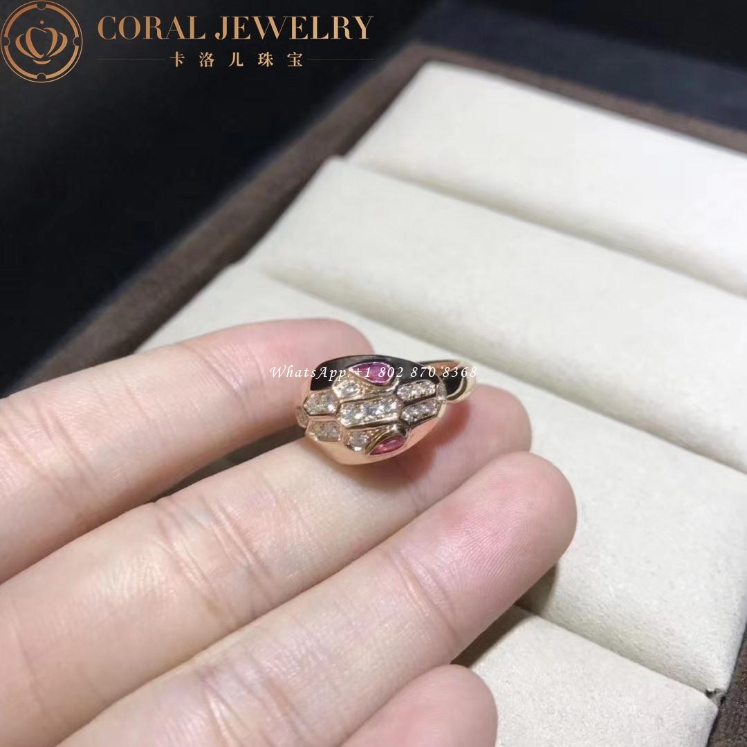 Bulgari Serpenti 18 kt rose gold ring set with Red Tourmaline eyes and pavé diamonds Ref.: AN857719