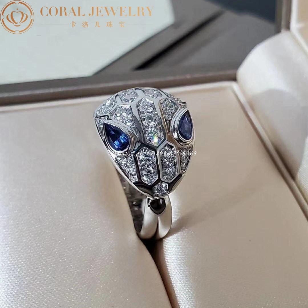 Bulgari Serpenti 18 kt white gold ring set with Blue Sapphire eyes and pavé diamonds AN857879