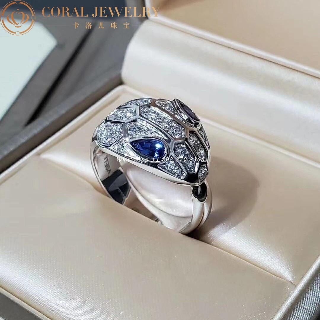 Bulgari Serpenti 18 kt white gold ring set with Blue Sapphire eyes and pavé diamonds AN857879