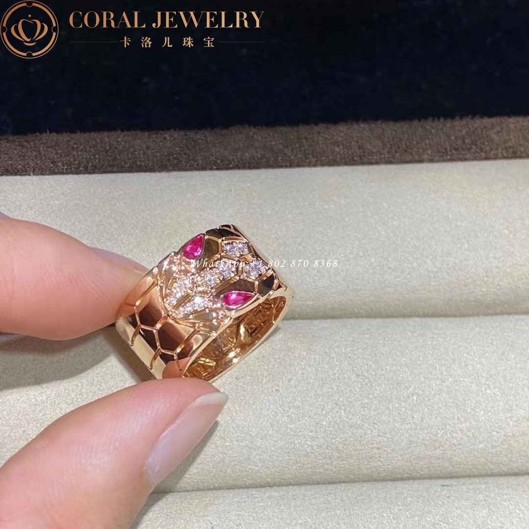 Bulgari Serpenti Seduttori Rose Gold Diamond and Rubellite Ring AN857663