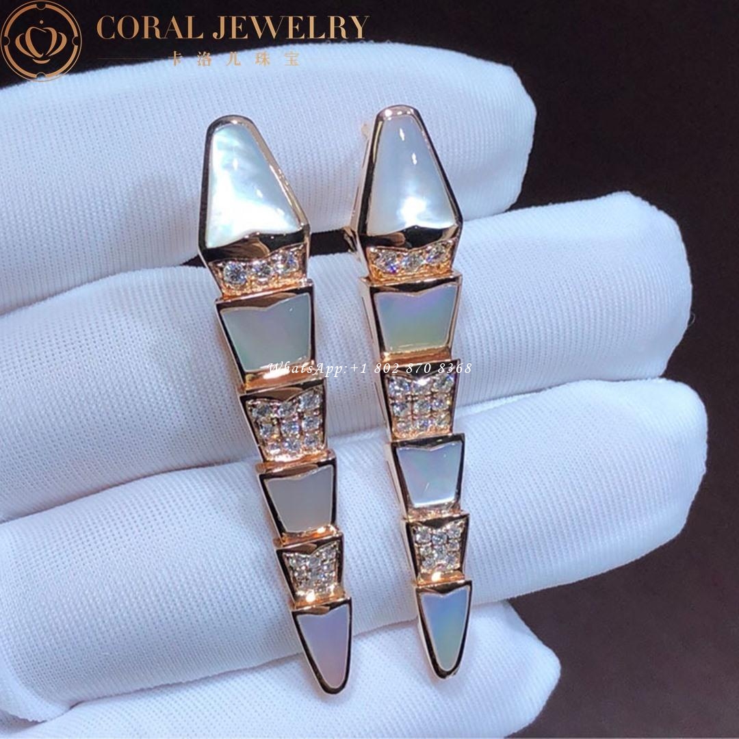 Bulgari Serpenti 18K Rose Gold Diamond Mother of Pearl Clip-On Earrings 350678 OR857278