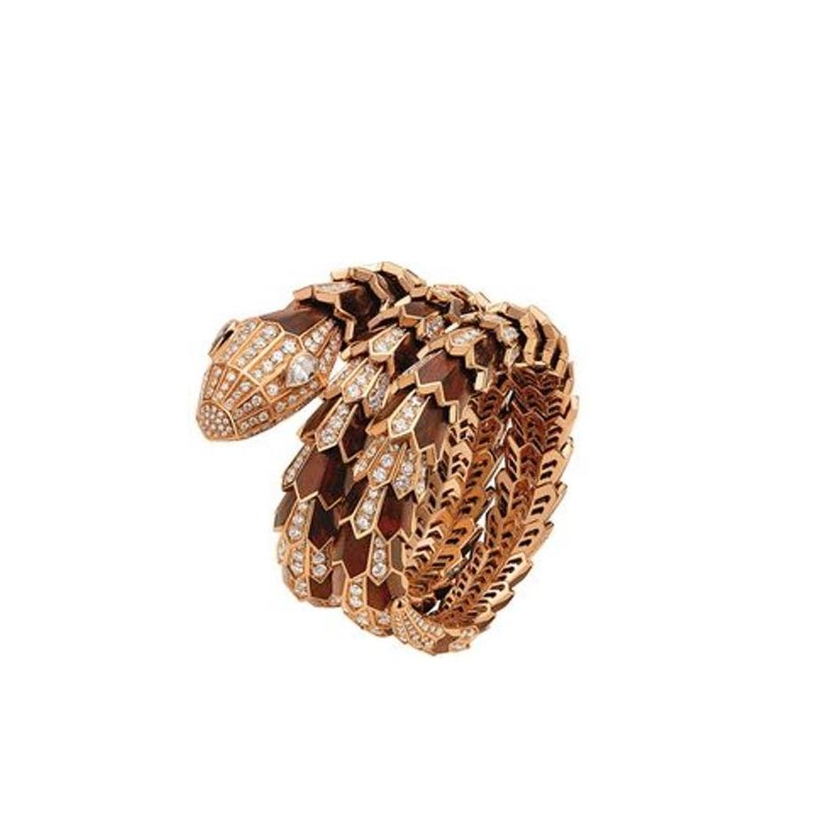 Bulgari Serpenti Bracelet In Pink Gold And Snakewood Elements With Diamonds