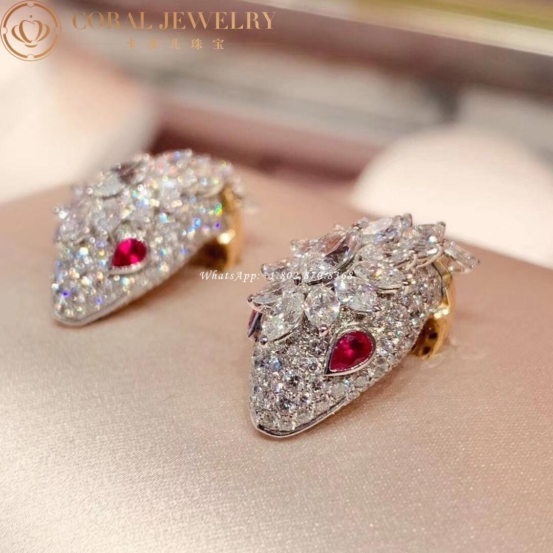 Bulgari Serpenti diamond earrings in platinum and 18k yellow gold with ruby eyes