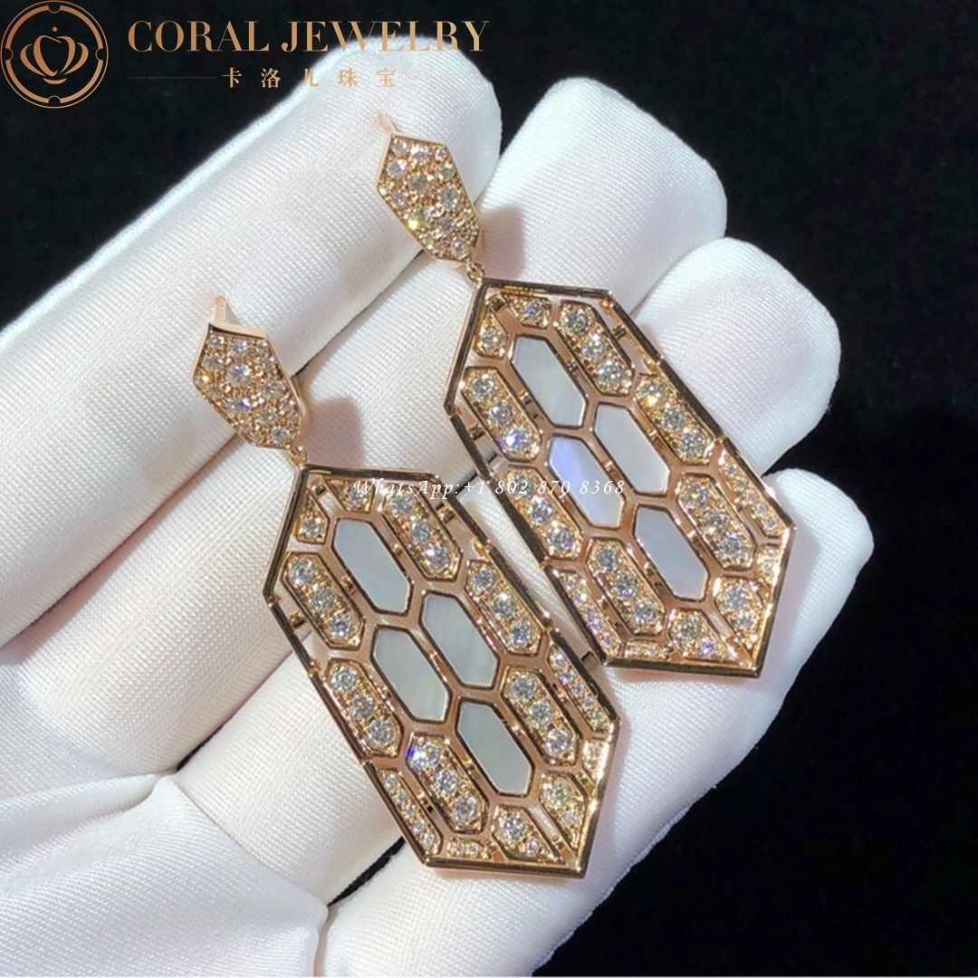 Bulgari Serpenti Earring in 18-carat pink gold and white mother-of-pearl and diamond high jewelry