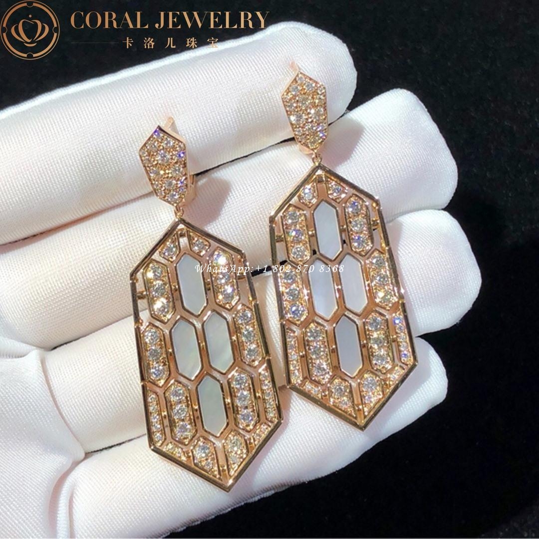 Bulgari Serpenti Earring in 18-carat pink gold and white mother-of-pearl and diamond high jewelry