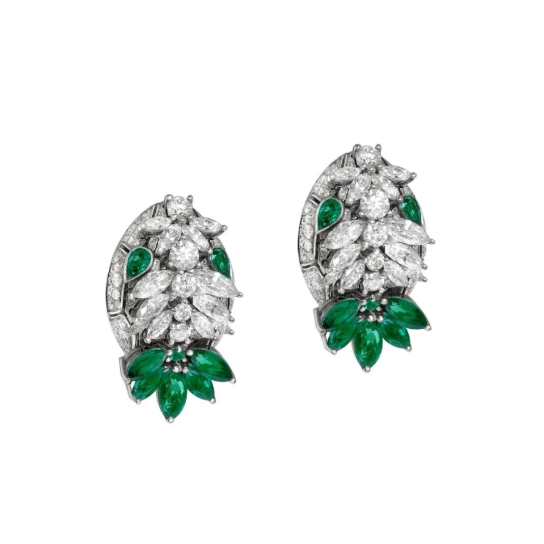 Bulgari Serpenti Eyes on me 18K White Gold Diamond Earrings with Emerald 261818