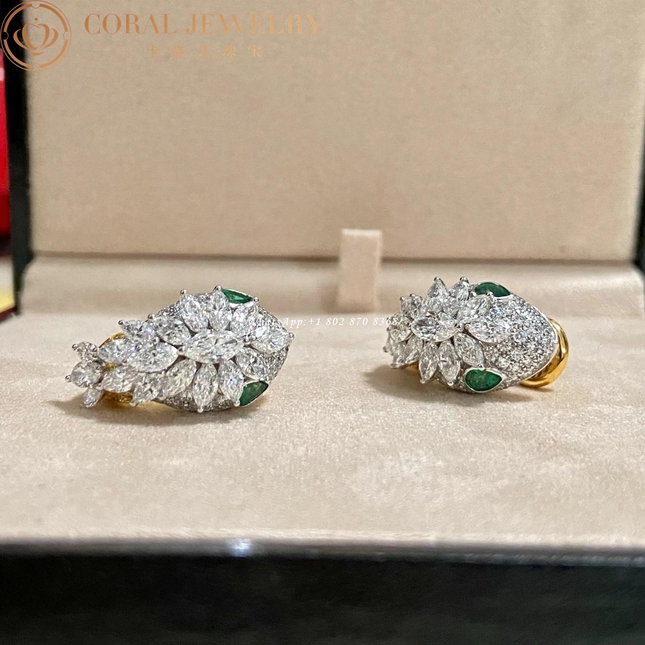 Bulgari Serpenti Platinum and 18K Yellow Gold Diamond Earrings with Emerald Eyes