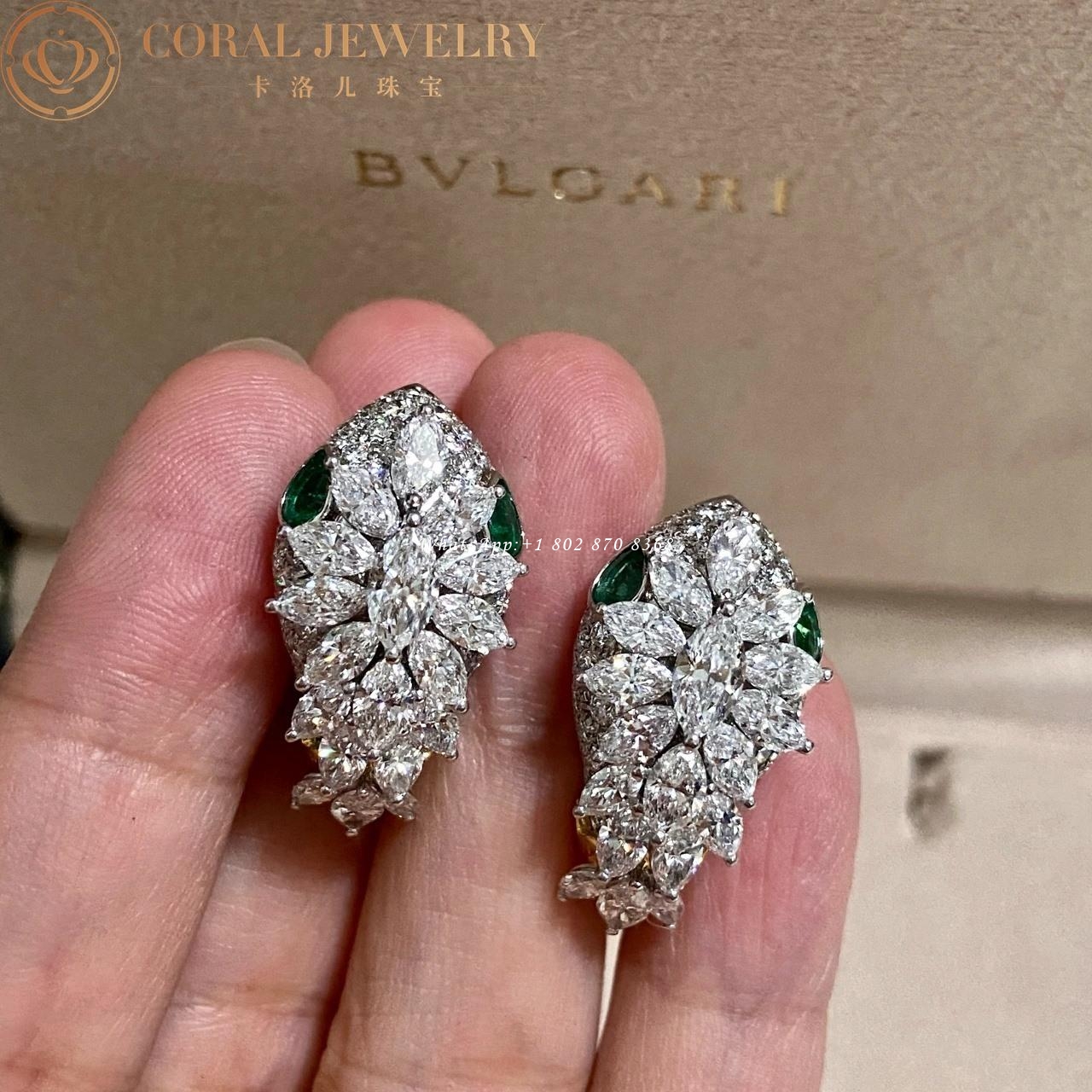 Bulgari Serpenti Platinum and 18K Yellow Gold Diamond Earrings with Emerald Eyes