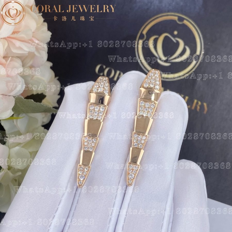 Bulgari Serpenti Rose Gold Partial Diamond Pave Drop Earrings