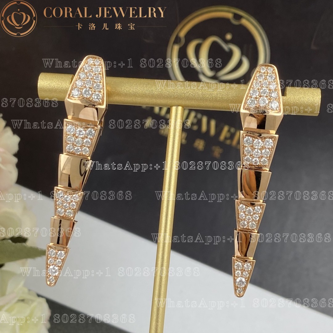 Bulgari Serpenti Rose Gold Partial Diamond Pave Drop Earrings