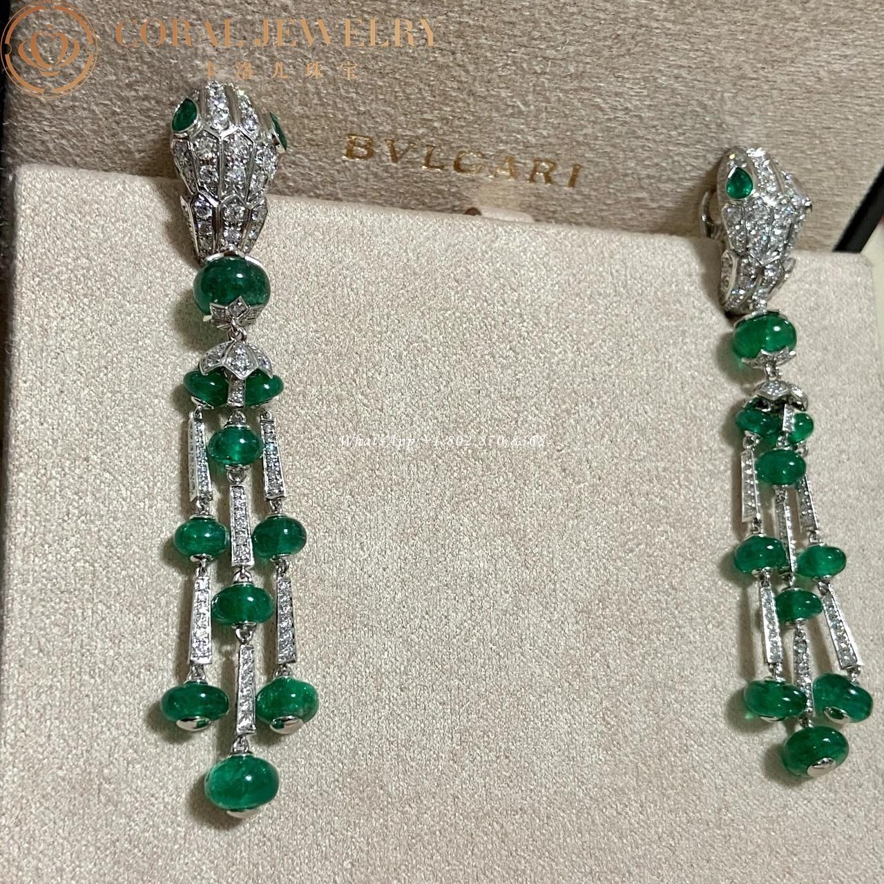 Bulgari Serpenti white gold and emerald tassel dangle earrings