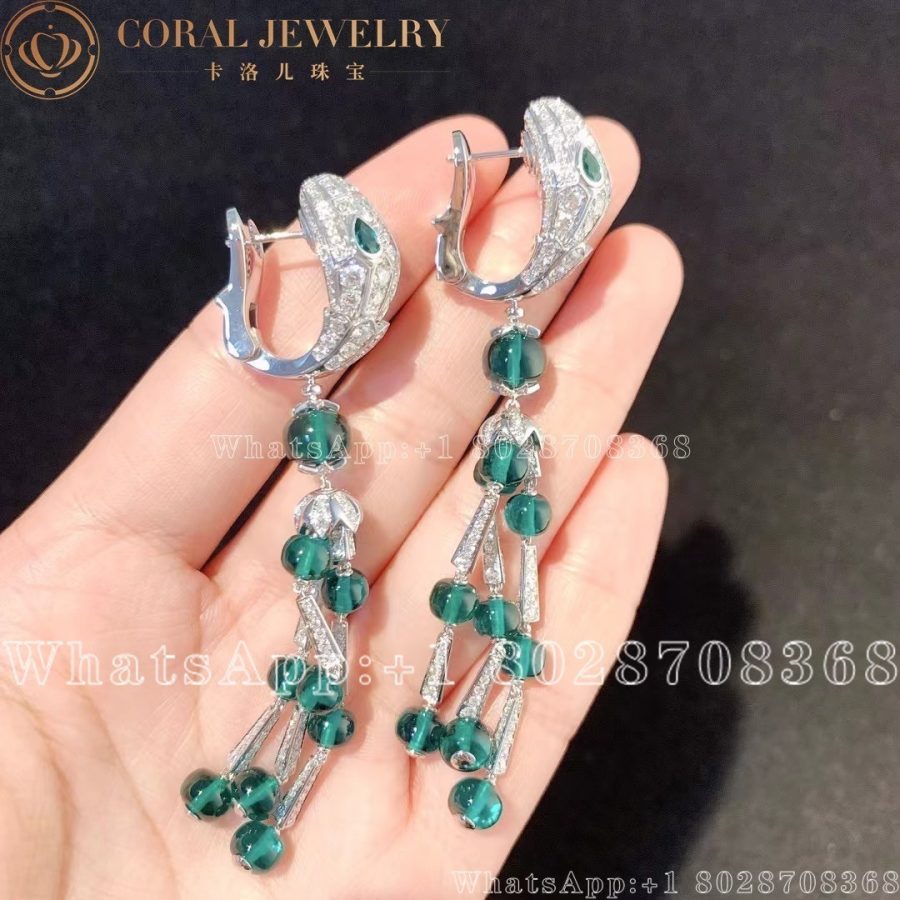 Bulgari Serpenti White Gold And Emerald Tassel Dangle Earrings Coral (4)