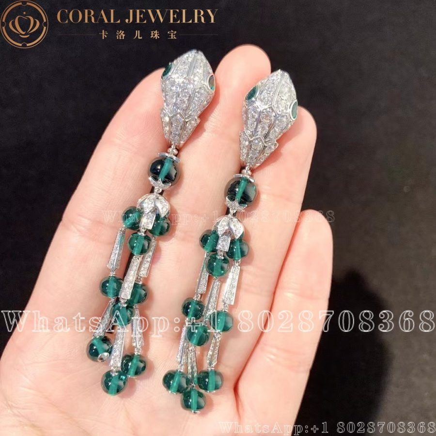 Bulgari Serpenti White Gold And Emerald Tassel Dangle Earrings Coral (5)