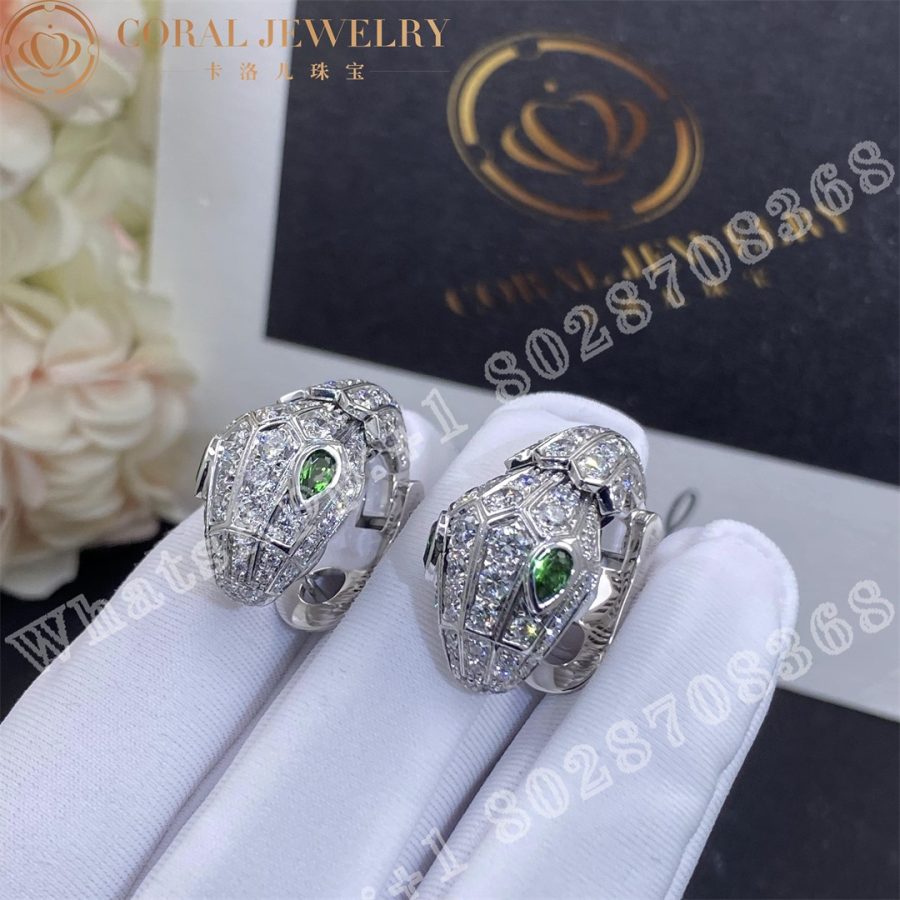 Bulgari Serpenti White Gold Earrings Set With Pave Diamonds And Two Emerald Eyes Ref 354702 Coral (3)