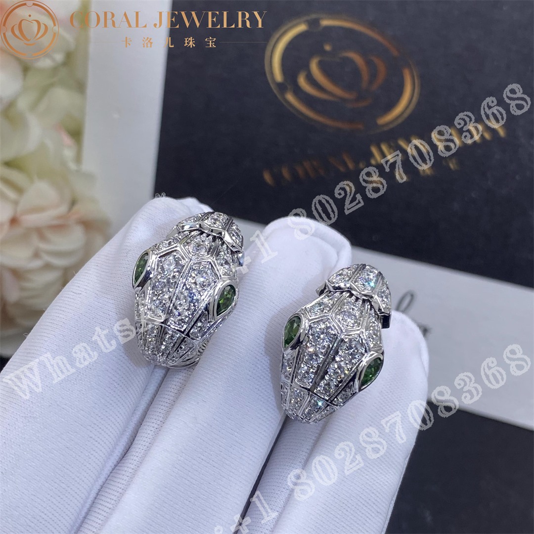 Bulgari Serpenti White Gold Earrings Set With Pave Diamonds And Two Emerald Eyes Ref 354702 Coral (4)