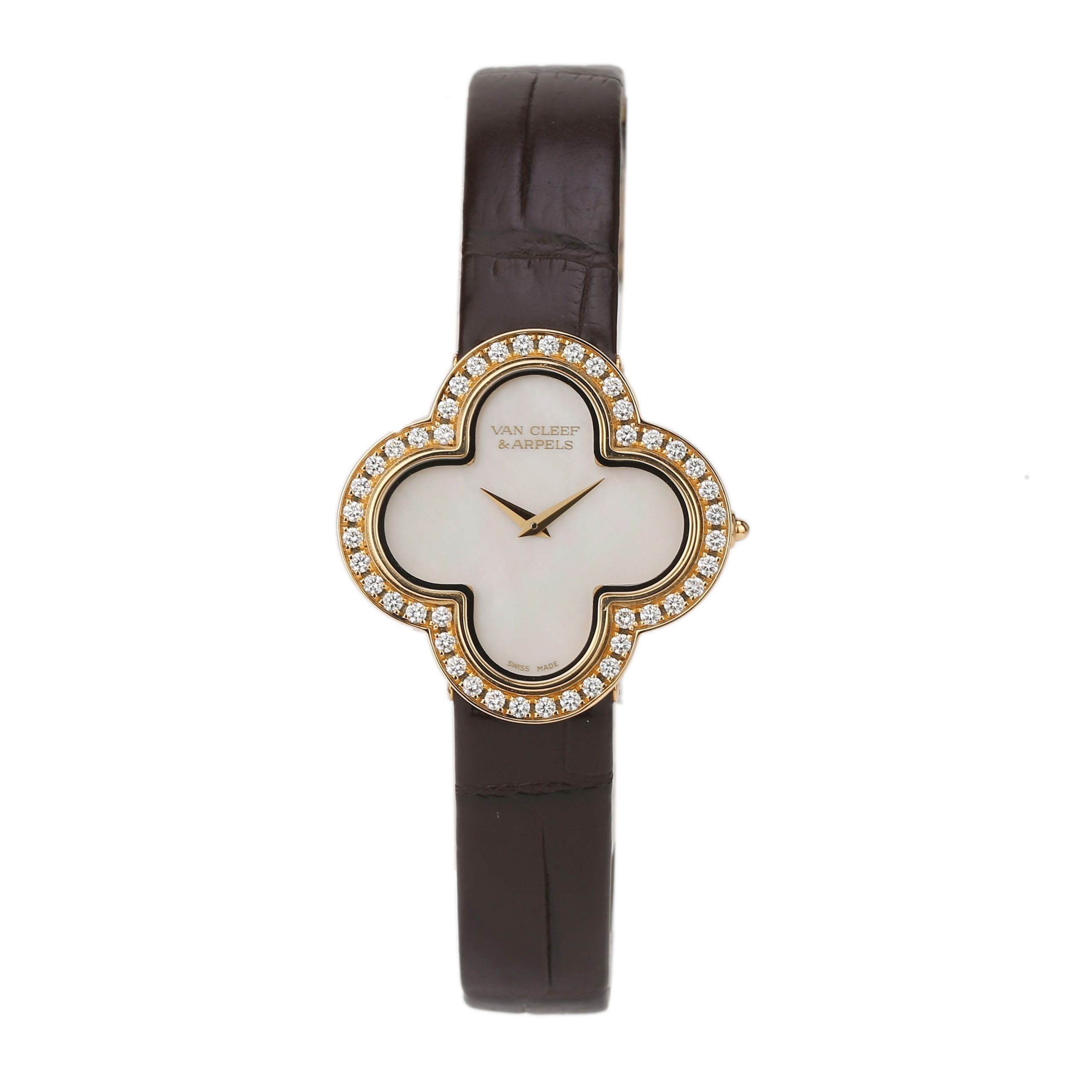 Van Cleef & Arpels Alhambra watch, medium model Yellow gold, Diamond, Mother-of-pearl