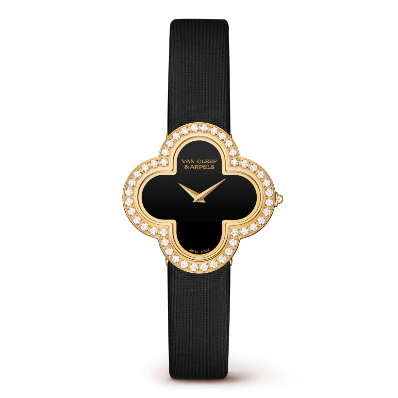 Van Cleef Arpels Alhambra Watch Medium Model Yellow Gold Diamond Onyx Vcarn5hz00