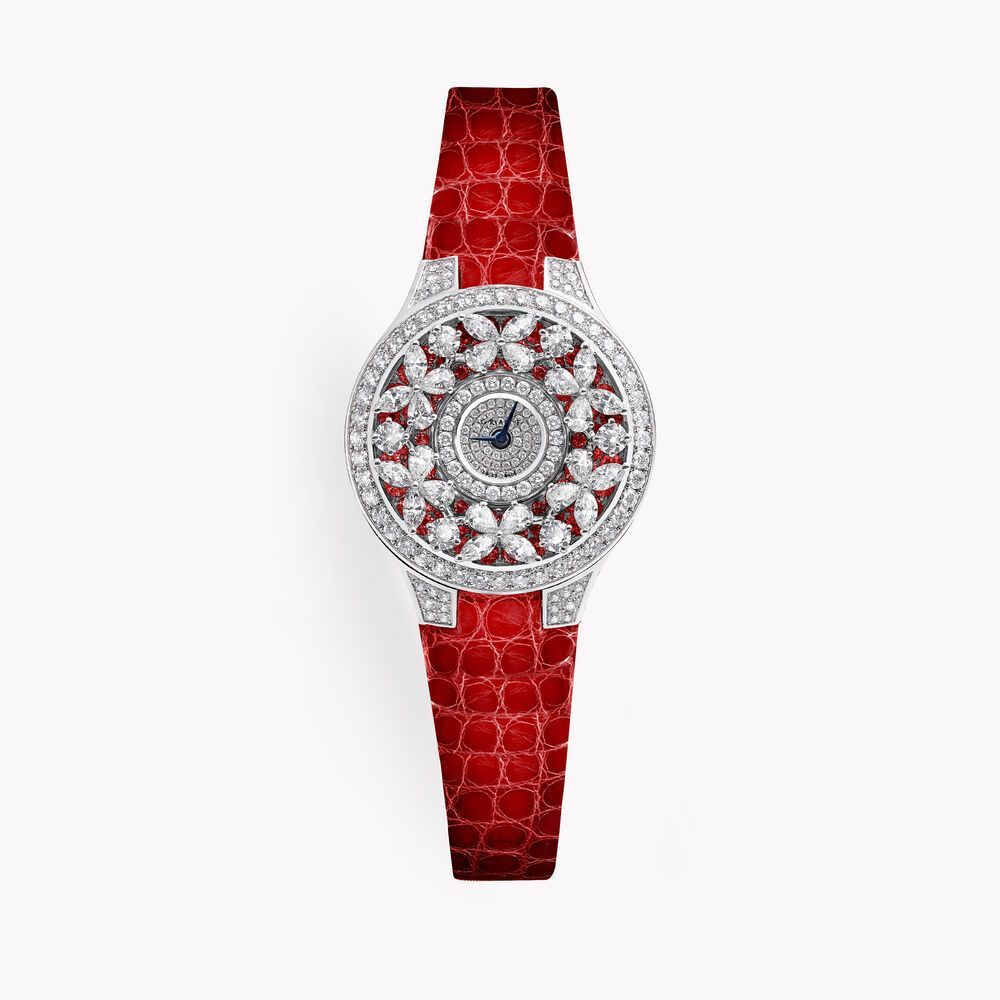 Graff Classic Butterfly Watch Diamond-set Ruby Dial, White Gold, Red Alligator Strap