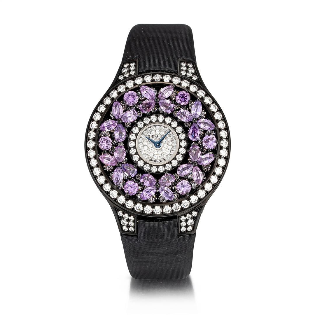 Graff Classic Butterfly Watch Limited Edition Blackened Gold, Purple Sapphire and Diamond-Set Wristwatch BF32BGVSD 5