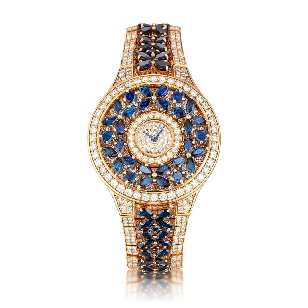 Graff Classic Butterfly Watch Limited Edition Pink Gold Blue Sapphire And Diamond Set Wristwatch Bf32pgsdsd Coral。 (1)