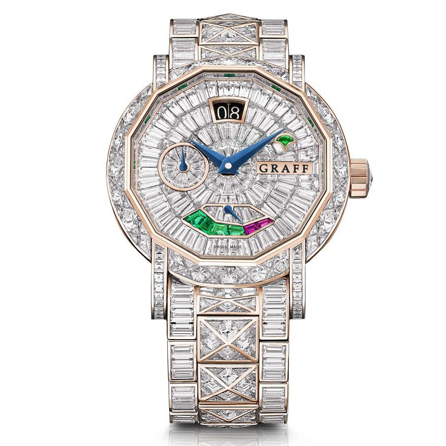 Graff GraffStar Grand Date 18K White Gold, Emeralds, Rubies & Diamonds Ladies Watch