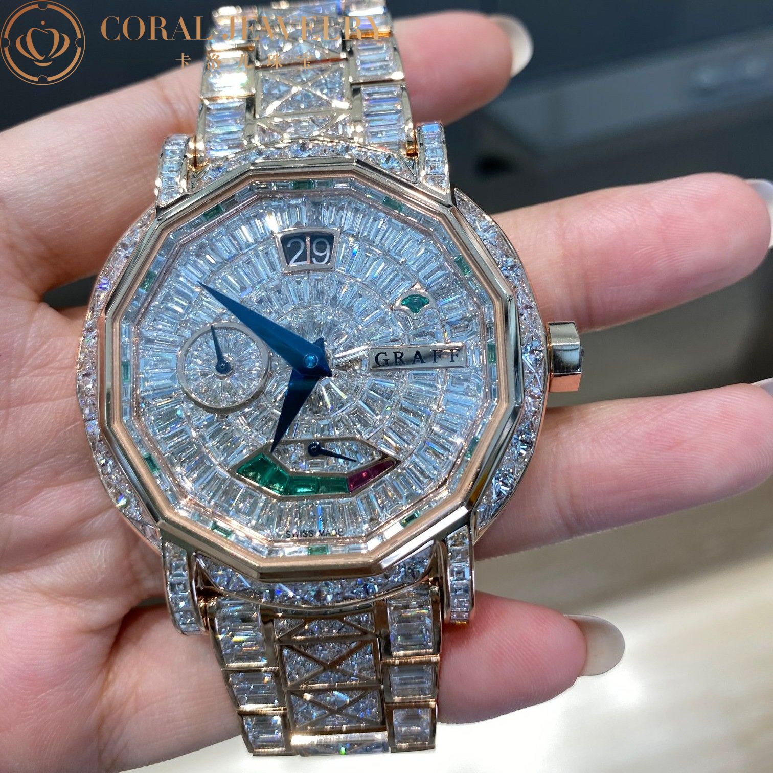 Graff GraffStar Grand Date 18K White Gold, Emeralds, Rubies & Diamonds Ladies Watch