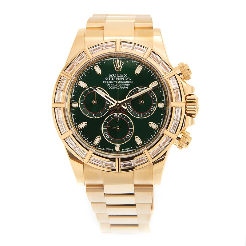 Rolex Cosmograph Daytona Green Dial 18k Gold Watch 116568BR