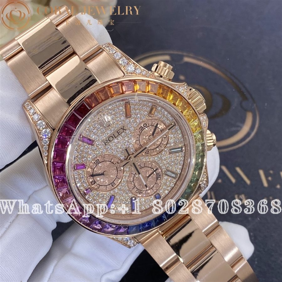 Rolex Cosmograph Daytona Rainbow Custom Diamonds Rose Gold 116595rbow 0004 (2)