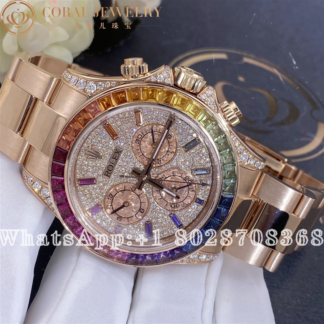 Rolex Cosmograph Daytona Rainbow Custom Diamonds Rose Gold 116595rbow 0004 (4)