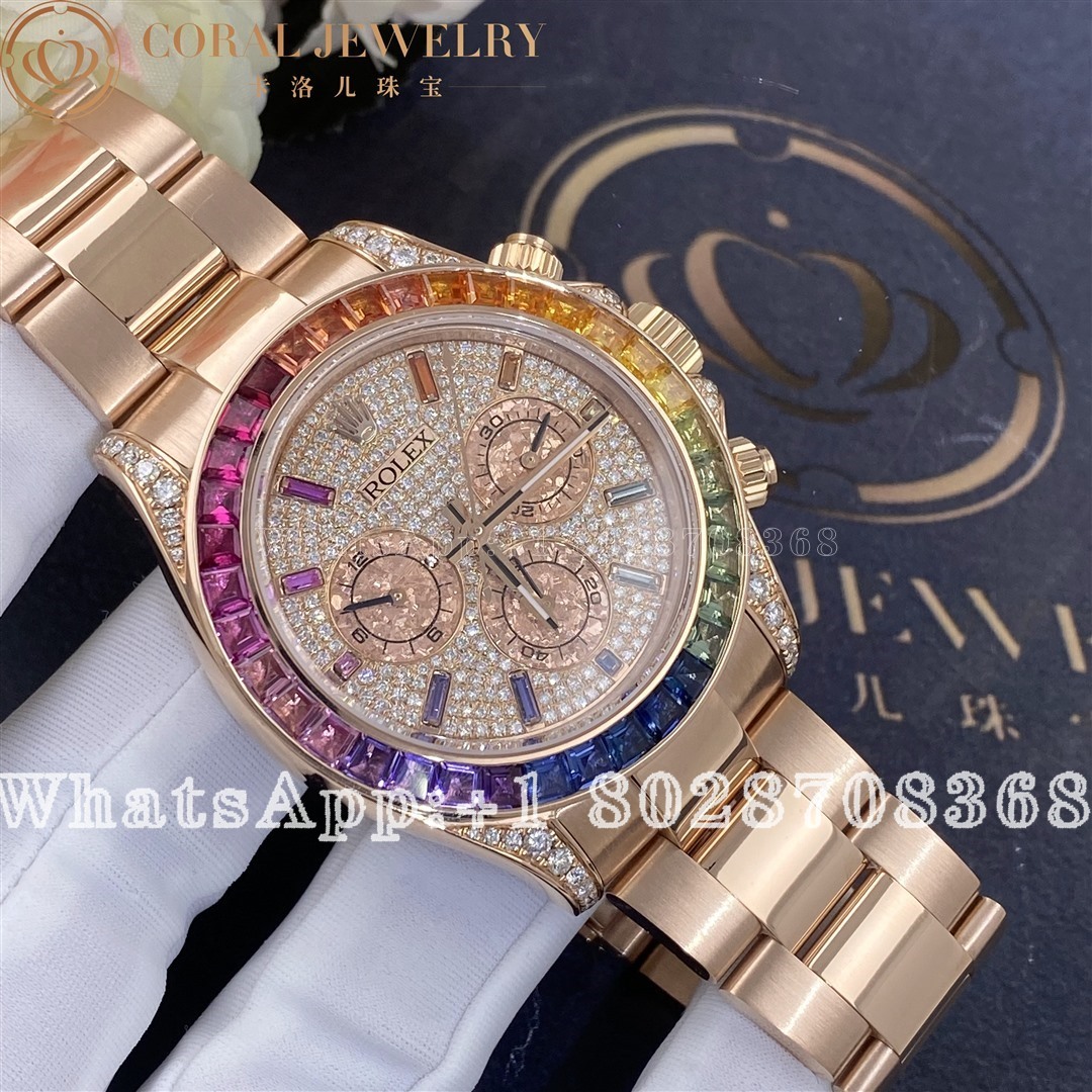 Rolex Cosmograph Daytona Rainbow Custom Diamonds Rose Gold 116595rbow 0004 (5)