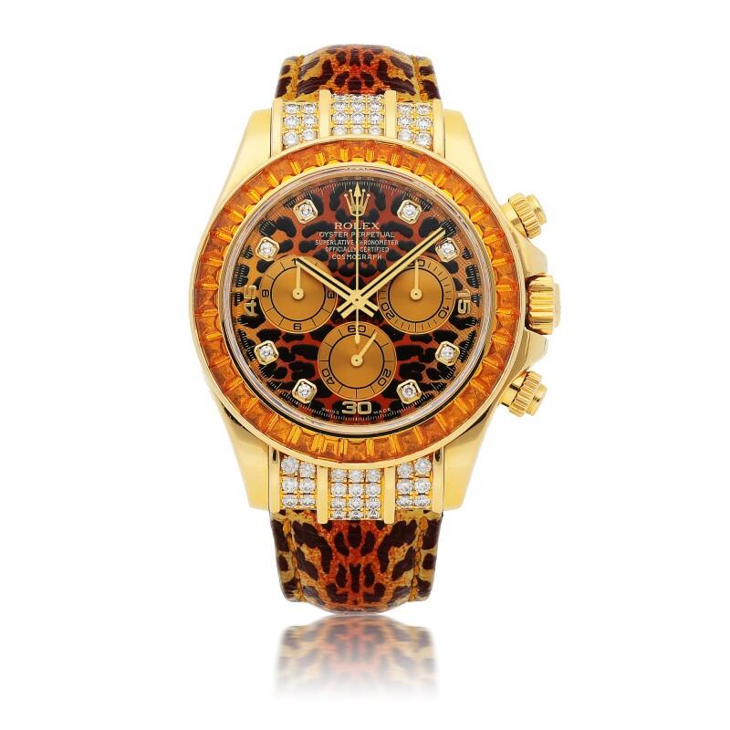 Rolex Cosmograph Daytona Yellow Gold Diamond and Orange Sapphire-set Chronograph Wristwatch 116598 SACO