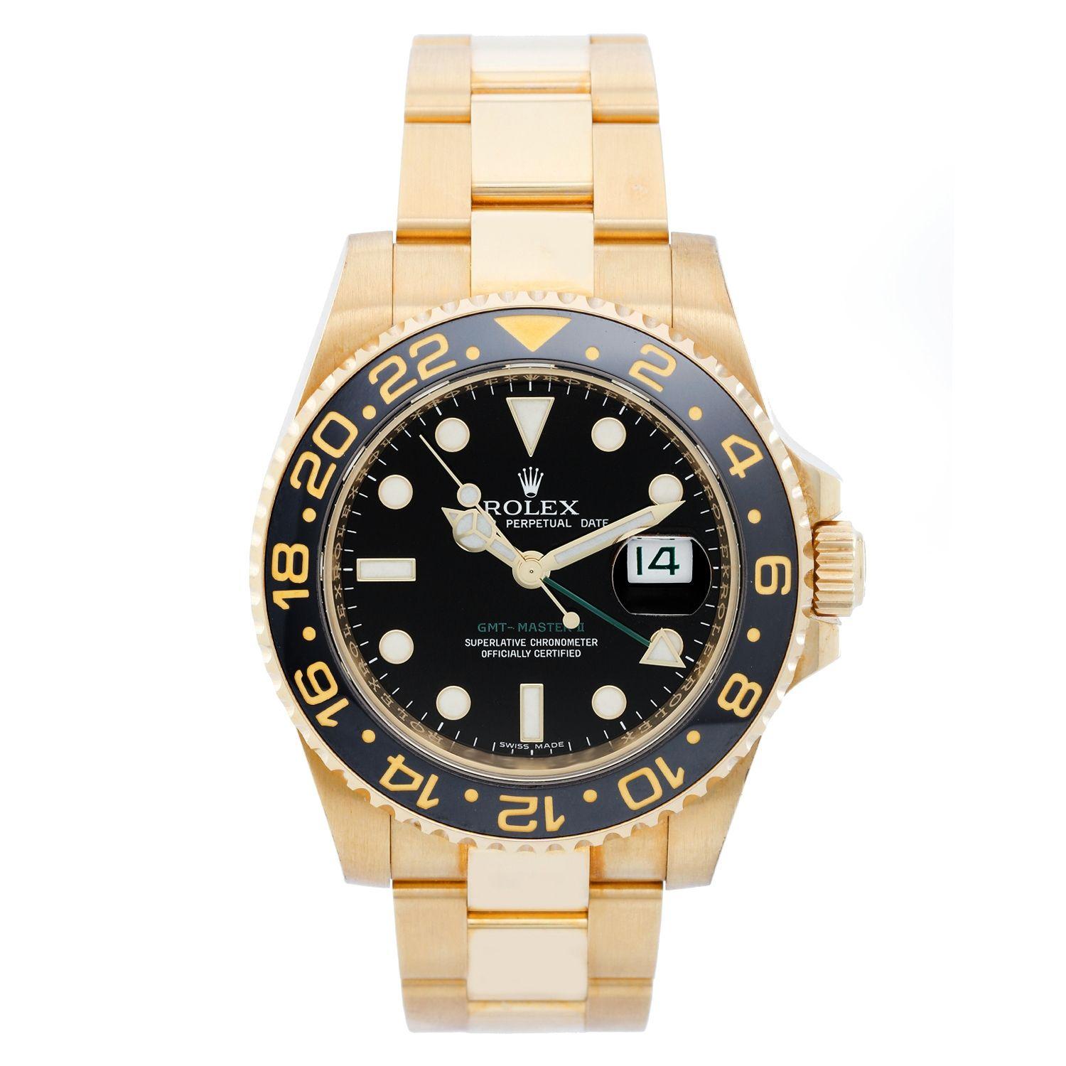 Rolex Gmt Master Ii 40 Black Dial Gold Mens Watch 116718