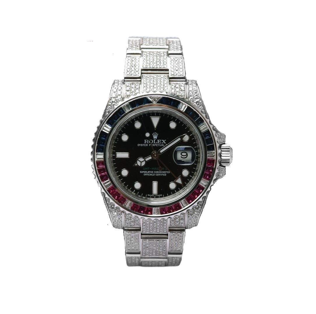 Rolex GMT Master II Oyster Perpetual Full of Diamonds Watch 116759-SARU