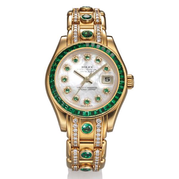 Rolex Pearlmaster Pearl Master Lady's Datejust Diamond & Emerald Yellow Gold