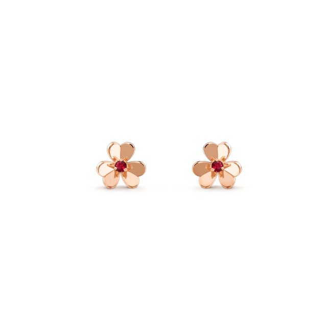 Van Cleef Arpels Frivole Earrings Mini Model Rose Gold Ruby Vcarp7sa00