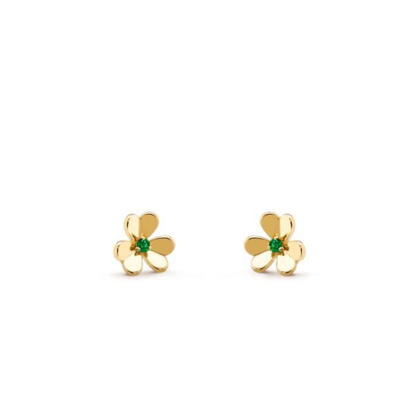 Van Cleef & Arpels Frivole earrings, mini model Yellow gold, Emerald VCARP7SD00