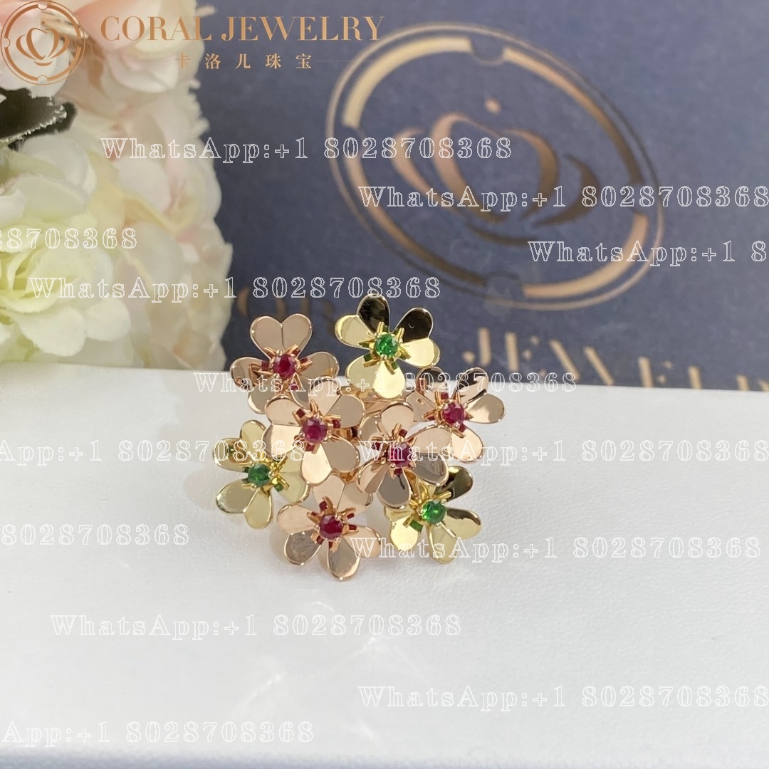 Van Cleef & Arpels Frivole ring, 8 flowers Rose gold, Emerald, Ruby VCARP7SE00