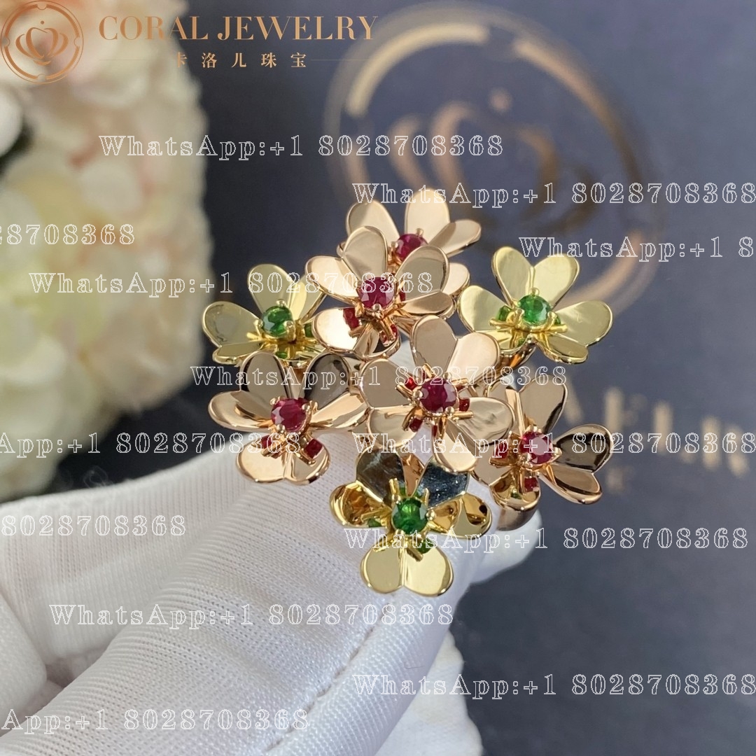 Van Cleef & Arpels Frivole ring, 8 flowers Rose gold, Emerald, Ruby VCARP7SE00