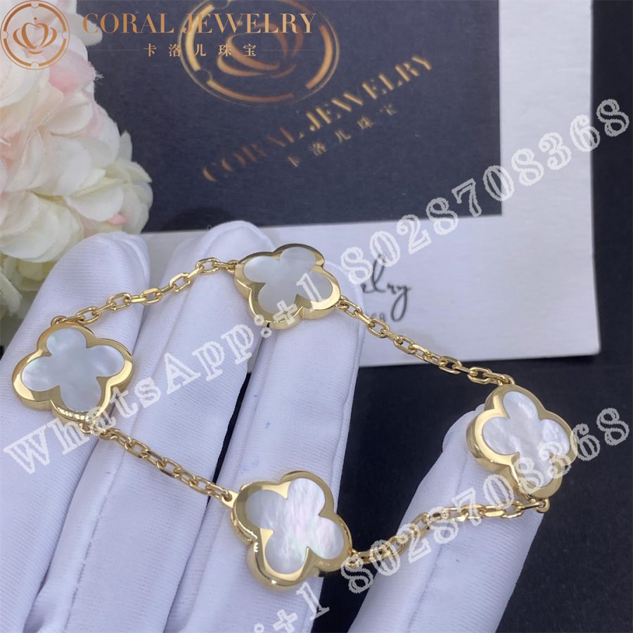 Van Cleef Arpels Pure Alhambra Bracelet 4 Motifs Yellow Gold Mother Of Pearl Vcara36300 Coral (7)