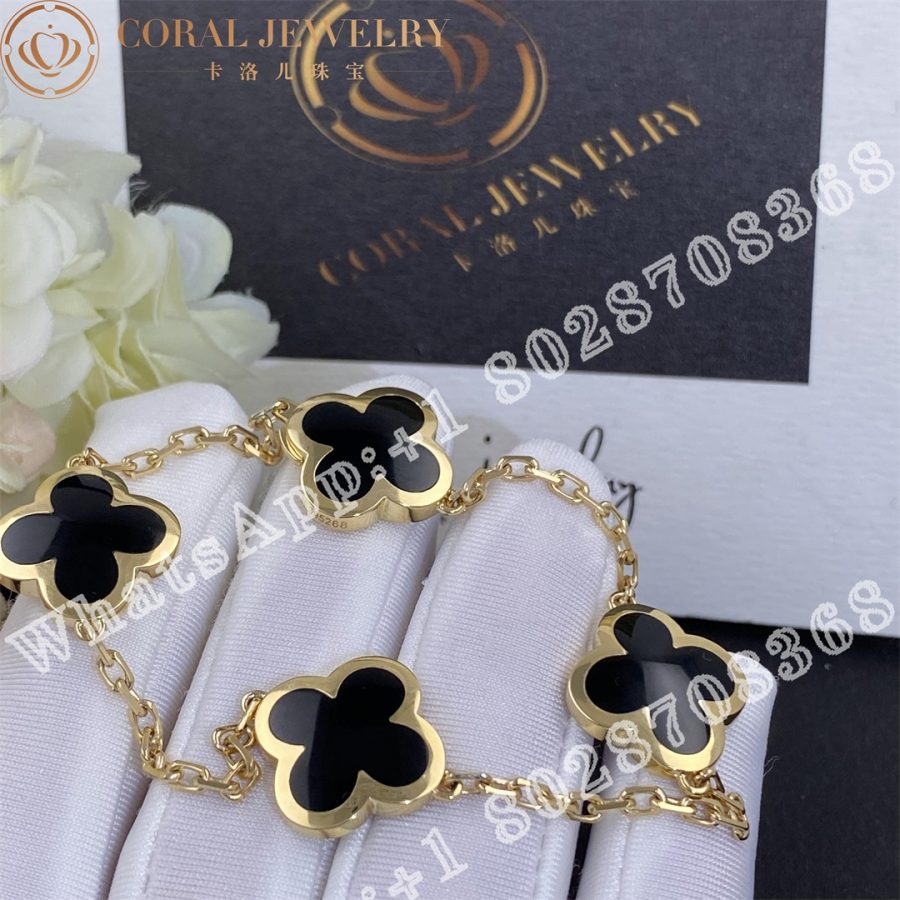 Van Cleef Arpels Pure Alhambra Bracelet 4 Motifs Yellow Gold Onyx Vcarb13400 Cora (5)