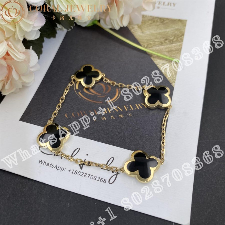 Van Cleef Arpels Pure Alhambra Bracelet 4 Motifs Yellow Gold Onyx Vcarb13400 Cora (6)