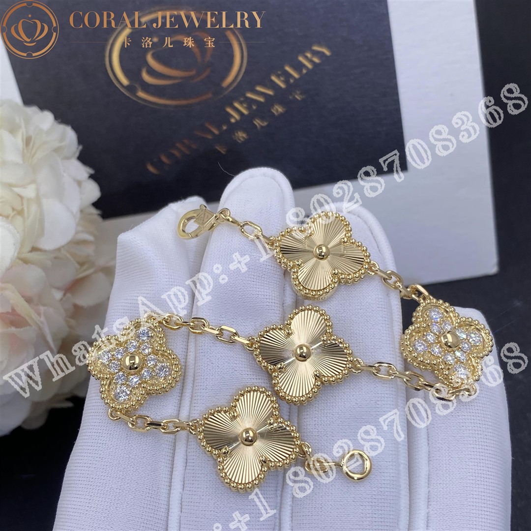 Van Cleef Arpels Vintage Alhambra Bracelet 5 Motifs Yellow Gold Diamond Vcarp4kn00 Coral (2)