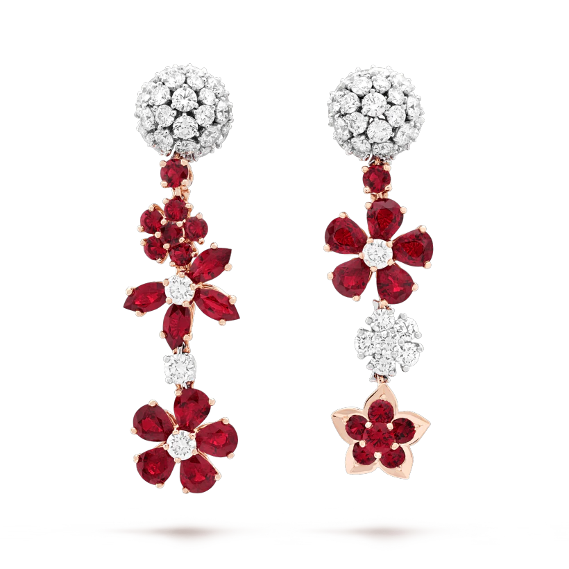 Van Cleef & Arpels Folie des Prés earrings Rose gold, Diamond, Ruby VCARP47R00