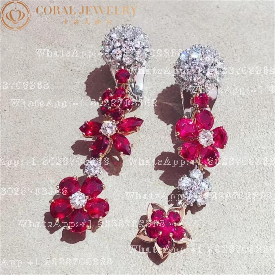 Van Cleef & Arpels Folie des Prés earrings Rose gold, Diamond, Ruby VCARP47R00