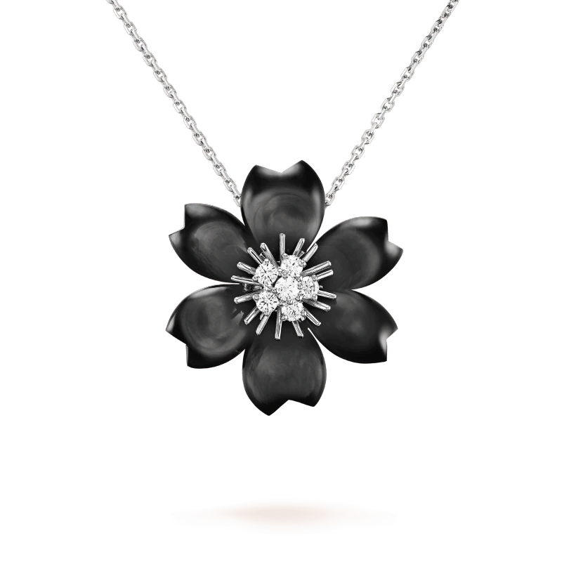 Van Cleef & Arpels Rose de Noël clip pendant, small model White gold, Diamond, Mother-of-pearl VCARD30400