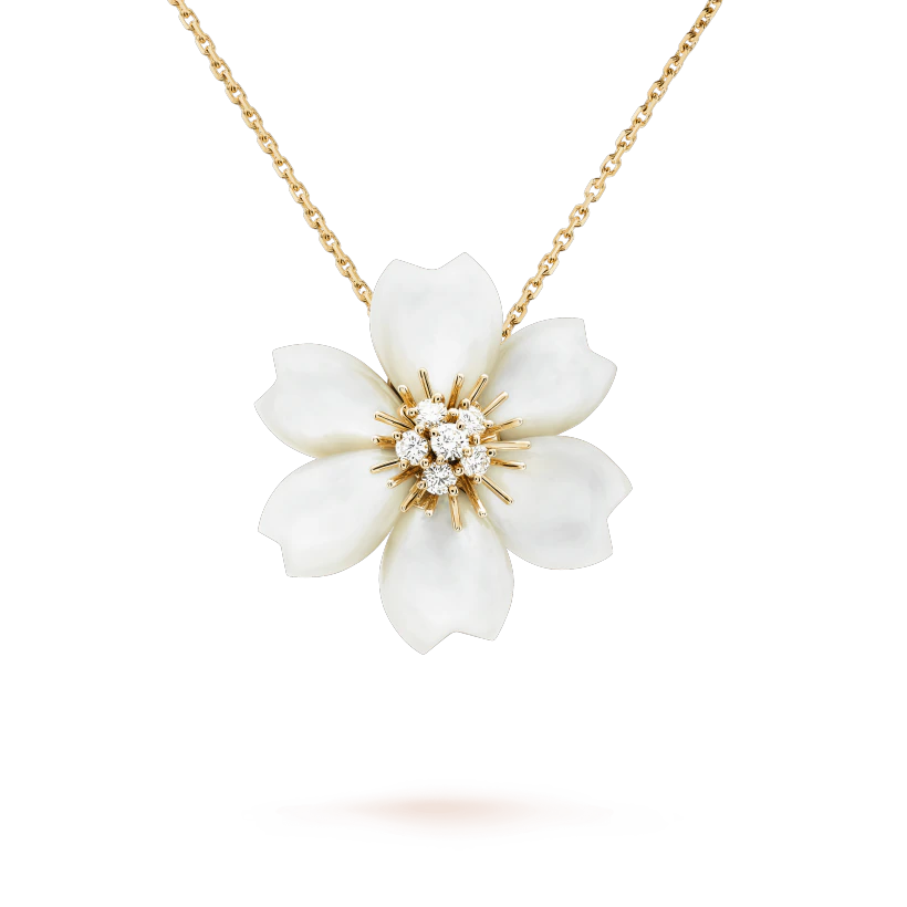 Van Cleef & Arpels Rose de Noël clip pendant, small model Yellow gold, Diamond, Mother-of-pearl VCARD30300