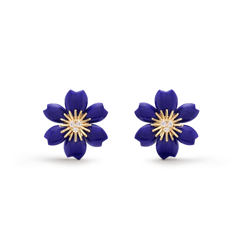 Van Cleef & Arpels Rose de Noël earrings, mini model Yellow gold, Diamond, Lapis Lazuli VCARP7RW00